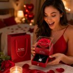 Kit Presente Dia dos Namorados com rosa, colar, touca de cetim e sacola premium pronta para presentear com charme e romantismo. - Imagem 5