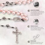 Rosário católico de pérolas, rosas e hematita: oração elegante, feito à mão, ideal para presente e uso diário. - Imagem 3