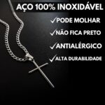 Corrente Masculina Grumet 60cm em Aço Inox 316L com Crucifixo Prateado, antialérgica e resistente, ideal para presente. - Imagem 3