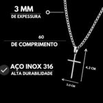 Corrente Masculina Grumet 60cm em Aço Inox 316L com Crucifixo Prateado, antialérgica e resistente, ideal para presente. - Imagem 4