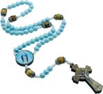 Terço Rosário Nossa Senhora das Graças em resina azul com saquinho estampado, ideal para oração e devoção diária. - Imagem 3