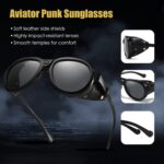 Óculos de sol retrô aviador Steampunk polarizado com proteção UV400 e escudo lateral de couro para homens e mulheres - Imagem 6