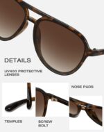 Óculos de sol aviador retrô com proteção UV: estilo clássico moderno, unissex e ideal para comprar com conforto e elegância. - Imagem 6