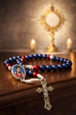 Terço São Carlo Acutis com cordão resistente e design devocional, ideal para oração e devoção diária - Imagem 5
