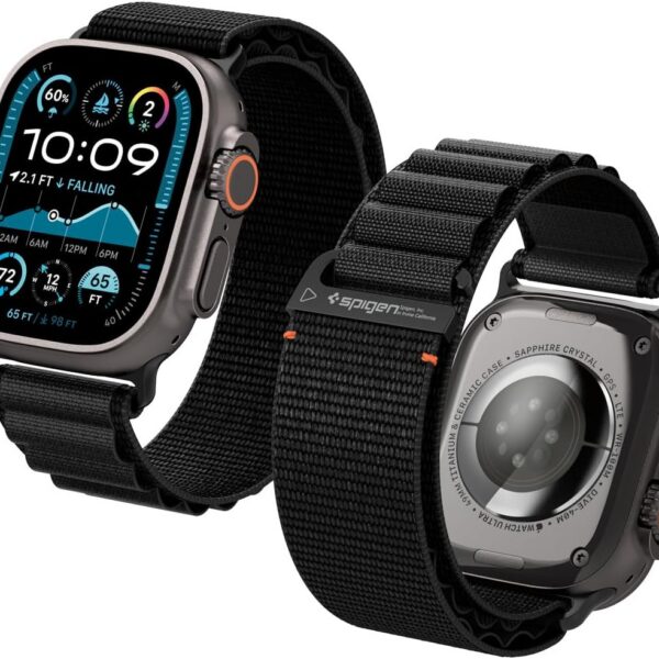 Pulseira Spigen WBF1 preta para Apple Watch, confortável e compatível com vários modelos 49mm a 42mm