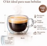 4 Xícaras de Vidro Dupla Parede 150ml: isolamento térmico, borossilicato e design elegante para café, chá e presente sofisticado. - Imagem 3
