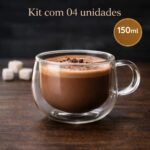4 Xícaras de Vidro Dupla Parede 150ml: isolamento térmico, borossilicato e design elegante para café, chá e presente sofisticado. - Imagem 5