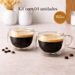 4 Xícaras de Vidro Dupla Parede 150ml: isolamento térmico, borossilicato e design elegante para café, chá e presente sofisticado. - Imagem 8