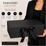 Caixa de Presente Grande Preta com Laço Luxo 33x25x12cm: elegante, resistente e pronta para valorizar seus presentes especiais. - Imagem 3