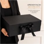 Caixa de Presente Grande Preta com Laço Luxo 33x25x12cm: elegante, resistente e pronta para valorizar seus presentes especiais. - Imagem 6