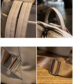 Mochila Feminina de Couro PU Bege: compacta, impermeável e versátil para uso diário, trabalho, escola e viagens. - Imagem 5