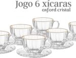 Jogo de Xícaras com Pires de Cristal 6 Unidades com Borda Dourada: elegância para café, chá e mesa posta sofisticada. - Imagem 3