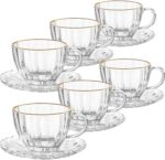 Jogo de Xícaras com Pires de Cristal 6 Unidades com Borda Dourada: elegância para café, chá e mesa posta sofisticada. - Imagem 7