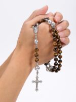 Rosário masculino PESOENTH com olho de tigre e cruz de prata, joia espiritual para oração e presente religioso para homens - Imagem 5