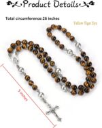 Rosário masculino PESOENTH com olho de tigre e cruz de prata, joia espiritual para oração e presente religioso para homens - Imagem 6
