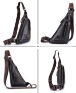 Bolsa Pundarika em couro genuíno unissex: compacta, casual e ideal para ombro, peito e transversal no dia a dia. - Imagem 5