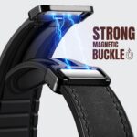 Pulseira Charlam magnética em couro e silicone para Apple Watch Ultra e séries 11 a 1, confortável e ajustável. - Imagem 3