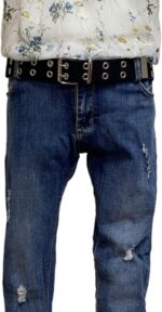 Cinto com ilhós duplos de lona: estilo punk, resistente e versátil para jeans, mulheres e homens. - Imagem 6