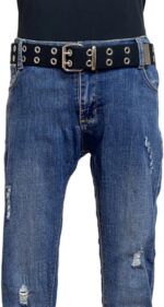 Cinto com ilhós duplos de lona: estilo punk, resistente e versátil para jeans, mulheres e homens. - Imagem 7