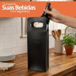 Porta Vinho em Couro Preto: embalagem elegante com alça, ideal para presente e transporte seguro de garrafas 750ml. - Imagem 4