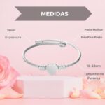Pulseira prateada ajustável em aço inox 316 com coração, elegante, moderna e ideal para presente feminino. - Imagem 5
