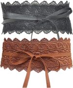 Cinto de renda feminino boho com laço, elegante e ajustável, ideal para vestidos e blusas. Conjunto com 2 unidades.