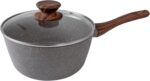 Jogo de Panelas Mimo Style 10 Peças Indução Grafite Bambu com antiaderente e tampas de vidro para cozinha prática e elegante - Imagem 3
