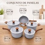 Jogo de Panelas Verona 5 Peças: antiaderente cerâmico, compatível com indução e fácil de limpar para sua cozinha. - Imagem 5