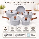 Jogo de Panelas Verona 5 Peças: antiaderente cerâmico, compatível com indução e fácil de limpar para sua cozinha. - Imagem 6