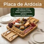 Tábua de frios e queijos em bambu com ardósia e kit de facas, perfeita para servir e presentear - Imagem 4