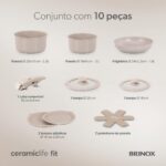 Jogo de Panelas Brinox Ceramic Life Fit 10 Peças Areia: antiaderente, cabo removível e empilhável, ocupa menos espaço e vai ao forno. - Imagem 3