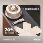 Jogo de Panelas Brinox Ceramic Life Fit 10 Peças Areia: antiaderente, cabo removível e empilhável, ocupa menos espaço e vai ao forno. - Imagem 4