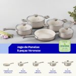 Jogo de Panelas Tramontina Veronese Bege 5 Peças: alumínio reciclado, aquecimento uniforme e revestimento cerâmico para cozinhar com praticidade. - Imagem 8