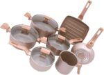Conjunto Mimo Style Sartin Cook Champanhe 7 peças: antiaderente, elegante e ideal para fogão a gás e elétrico. - Imagem 3
