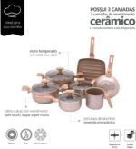 Conjunto Mimo Style Sartin Cook Champanhe 7 peças: antiaderente, elegante e ideal para fogão a gás e elétrico. - Imagem 5