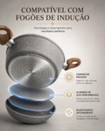 Conjunto de Panelas 5 Peças Antiaderente para Indução: cozinha sem grudar, com tampa de vidro e cabo amadeirado. - Imagem 4