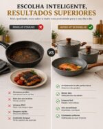 Conjunto de Panelas 5 Peças Antiaderente para Indução: cozinha sem grudar, com tampa de vidro e cabo amadeirado. - Imagem 6