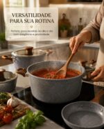 Conjunto de Panelas 5 Peças Antiaderente para Indução: cozinha sem grudar, com tampa de vidro e cabo amadeirado. - Imagem 7
