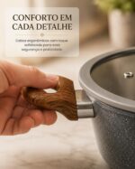 Conjunto de Panelas 5 Peças Antiaderente para Indução: cozinha sem grudar, com tampa de vidro e cabo amadeirado. - Imagem 8