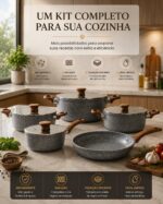Conjunto de Panelas 5 Peças Antiaderente para Indução: cozinha sem grudar, com tampa de vidro e cabo amadeirado. - Imagem 9