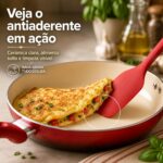 Jogo de Panelas Cerâmica 5 Peças Vermelho: antiaderente premium, livre de PFOA e com fundo reforçado para cozinhar com praticidade e saúde. - Imagem 3