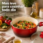 Jogo de Panelas Cerâmica 5 Peças Vermelho: antiaderente premium, livre de PFOA e com fundo reforçado para cozinhar com praticidade e saúde. - Imagem 6