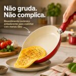 Jogo de Panelas Cerâmica 5 Peças Vermelho: antiaderente premium, livre de PFOA e com fundo reforçado para cozinhar com praticidade e saúde. - Imagem 8