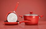 Jogo de Panelas 5 Peças Ceramic Life Optima Brinox Vermelho Carmin: antiaderente cerâmico, fundo de indução e fácil limpeza. - Imagem 9