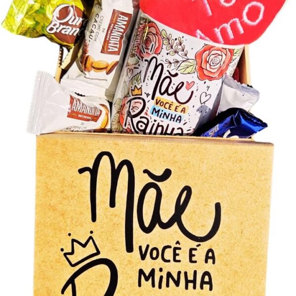 Cesta de Chocolates com Caneca e Chaveiro: presente completo e carinhoso para o Dia das Mães, com caixa MDF, chocolates e amor.