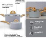Jogo de Panelas Brinox Ceramic Life 5 Peças Smart Plus: antiaderente cerâmico, fundo de indução e fácil limpeza para cozinhar com mais praticidade. - Imagem 7