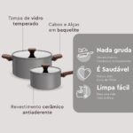 Conjunto de Panelas Brinox Ceramic Life Nox 5 Peças Cinza: antiaderente cerâmico, mais praticidade, saúde e sofisticação na cozinha. - Imagem 4