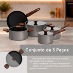 Conjunto de Panelas Brinox Ceramic Life Nox 5 Peças Cinza: antiaderente cerâmico, mais praticidade, saúde e sofisticação na cozinha. - Imagem 5