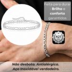 Bracelete masculino em aço inox ajustável 17,5 a 22 cm, brilhante, antialérgico e premium para presente elegante. - Imagem 7