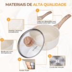 Jogo de Panelas Cerâmica Antiaderente 15 Peças: fundo triplo, compatível com indução, gás e elétrico. - Imagem 6